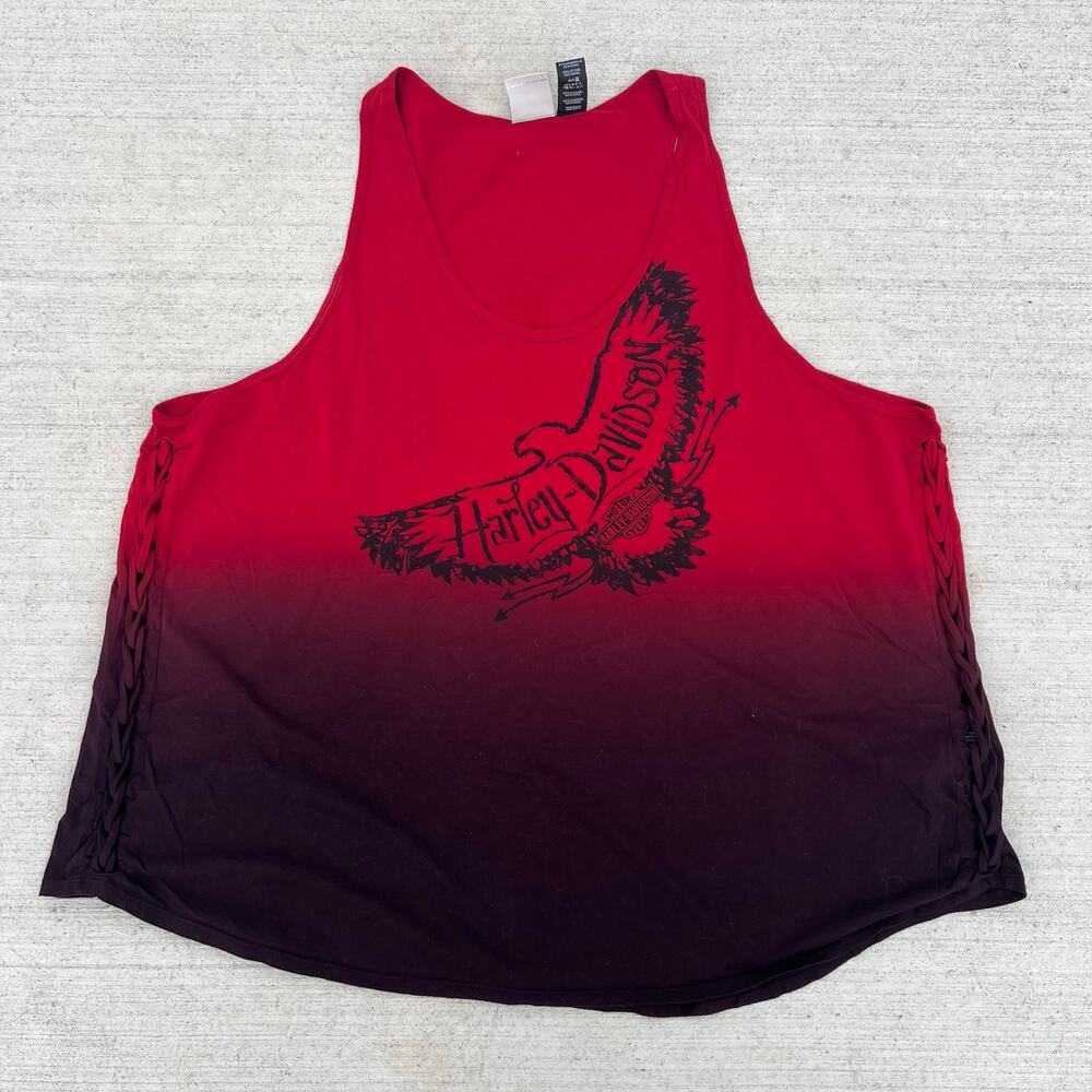Harley Davidson Red Black Biker Ombre Braided Tank Top Womens Plus Size 3W 3X